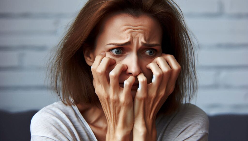 A woman under strong stress